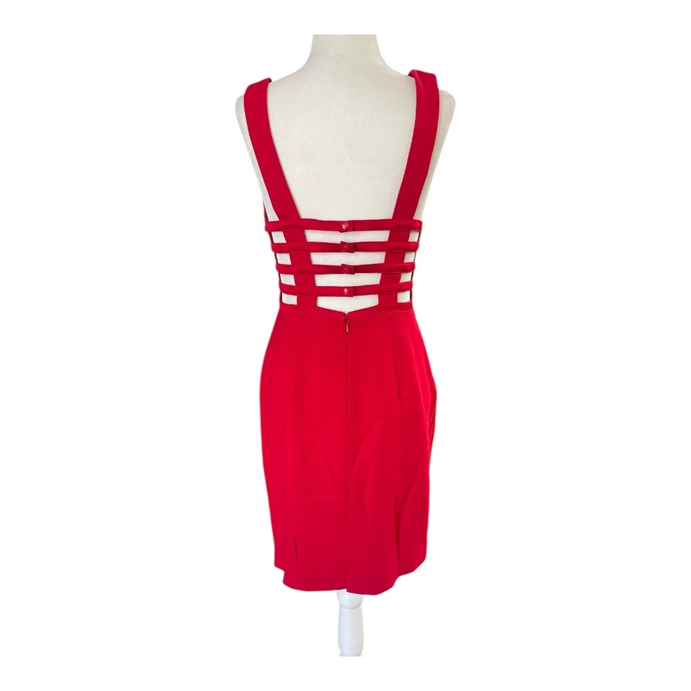 Cache Red Sleeveless Cocktail Dress Size 4 – Open Back Strappy Detail, Excellent